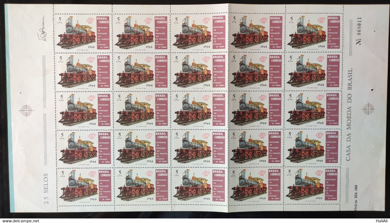 C 622 Brazil Stamp Centenary Paulista Company Of Railroads Railroad Train 1968 Sheet - Andere & Zonder Classificatie