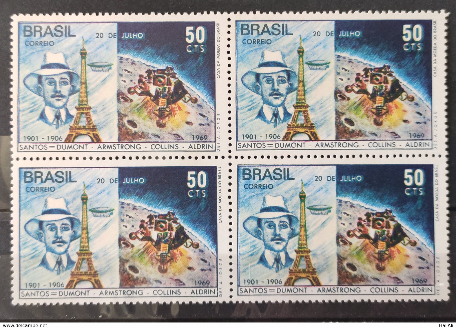 C 651 Brazil Stamp Man On The Moon Santos Dumont Balao France Eiffel Tower Space 1969 Block Of 4 2 - Otros & Sin Clasificación