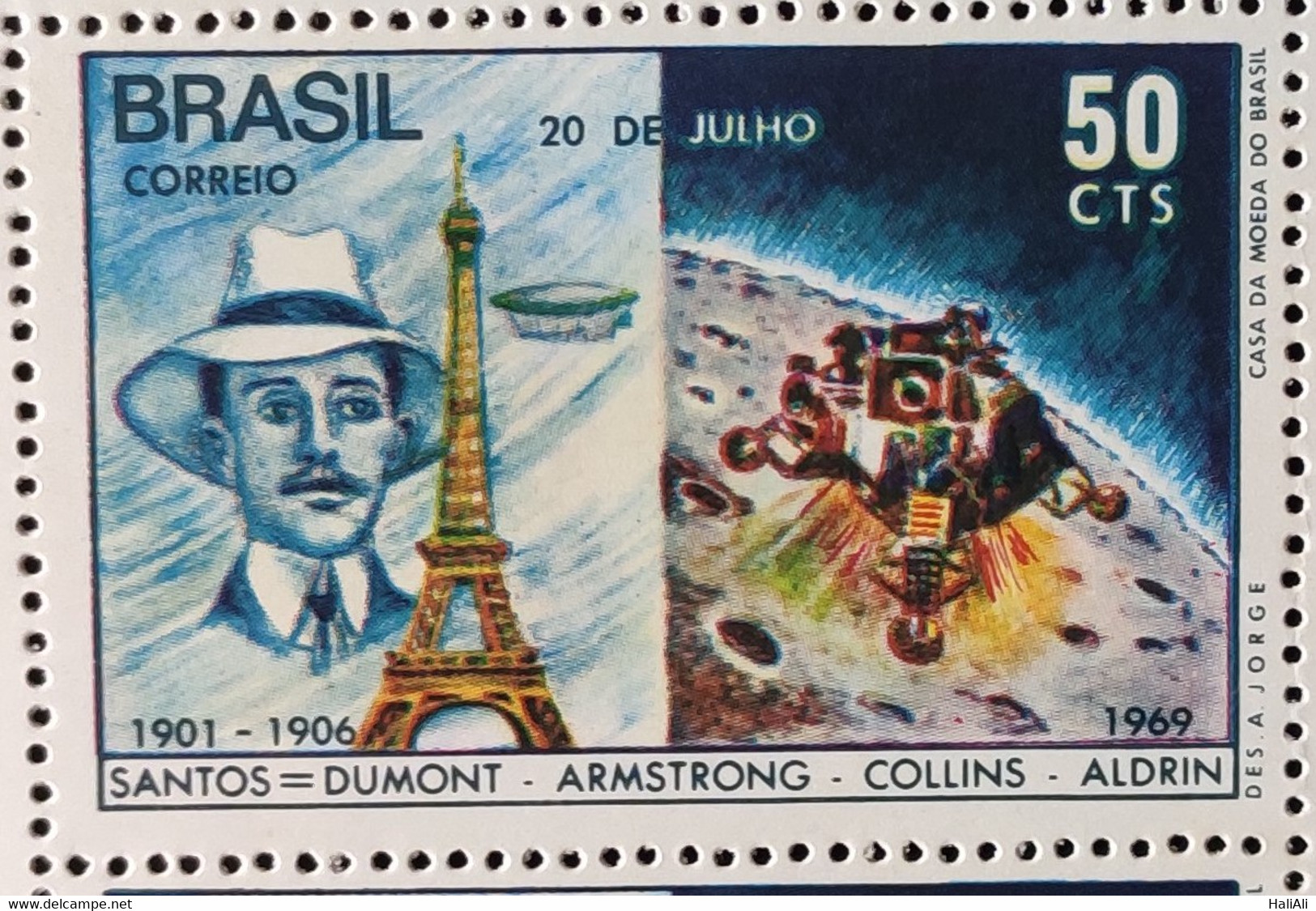 C 651 Brazil Stamp Man On The Moon Santos Dumont Balao France Eiffel Tower Space 1969 - Autres & Non Classés
