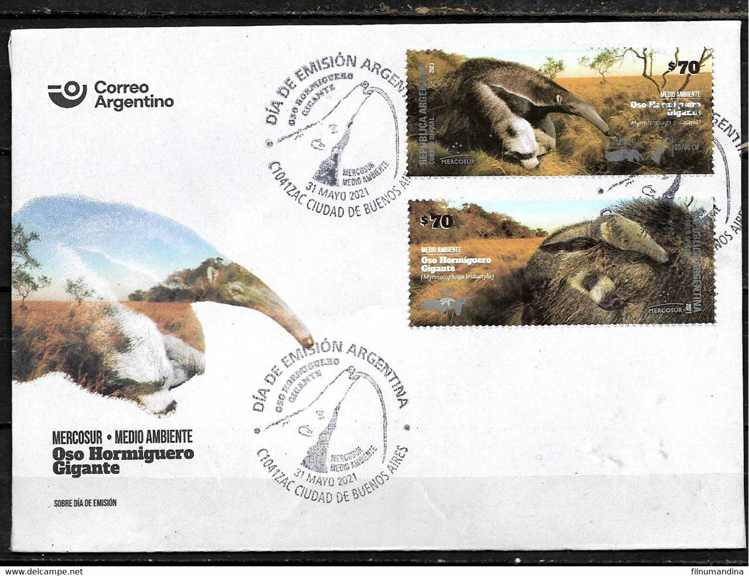 #10017 ARGENTINE,ARGENTINA 2021 FAUNA WILDLIFE GIANT ANTEATER FDC - Ungebraucht