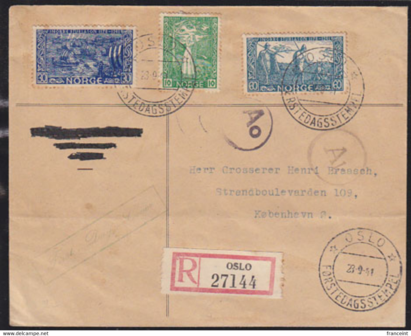 NORWAY (1941) Scenes From Snorri Sturluson Works. Pair Of FDC Registered Letters. Scott Nos 240-5. - Maximumkaarten