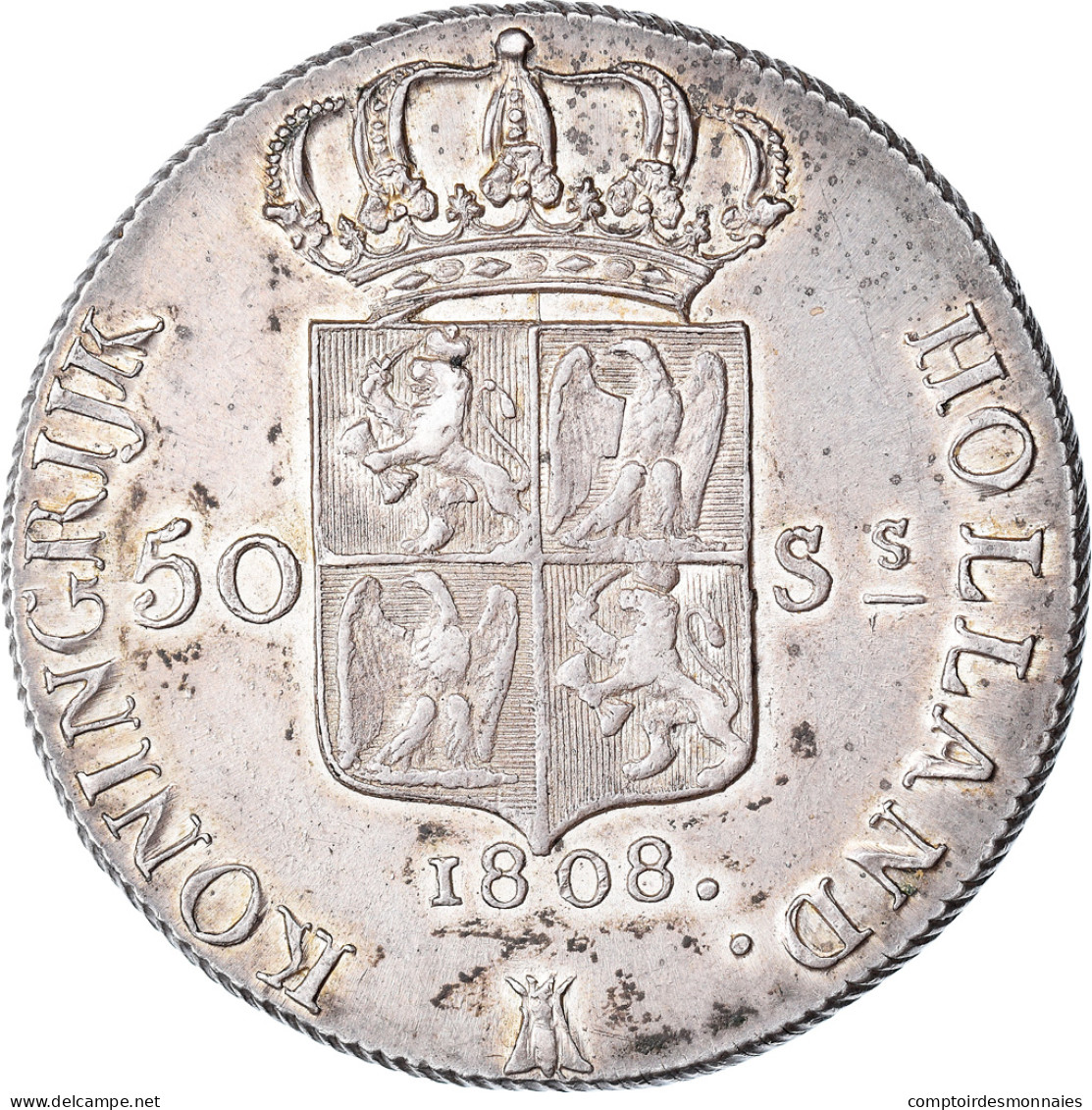 Monnaie, Pays-Bas, 50 Stuivers, 1808, Utrecht, Très Rare, SPL+, Argent, KM:28 - 1795-1814 : Napoleonic And French Protectorate/Domination