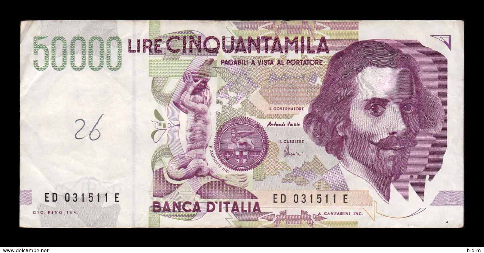 Italia Italy 50000 Lire Gian Lorenzo Bernini 1992 Pick 116c BC+ F+ - 50000 Lire
