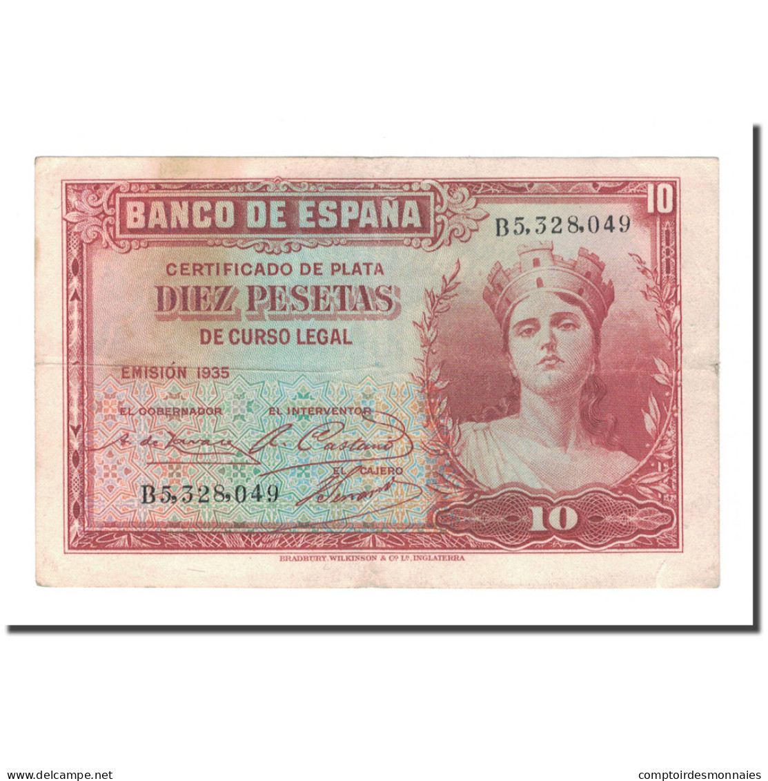 Billet, Espagne, 10 Pesetas, 1935, KM:86a, TB+ - 10 Pesetas