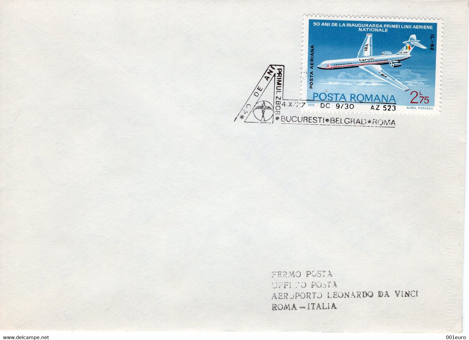 ROMANIA 1977: AEROPHILATELY, FLIGHT BUCHAREST - BELGRADE - ROME, Illustrated Postmark On Cover  - Registered Shipping! - Marcofilie