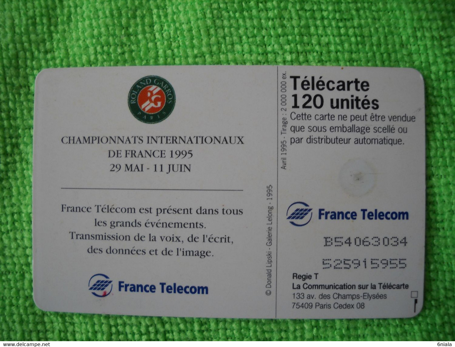 7230 Télécarte Collection TENNIS Roland Garros 1995   120 U  ( Recto Verso)  Carte Téléphonique - Sport