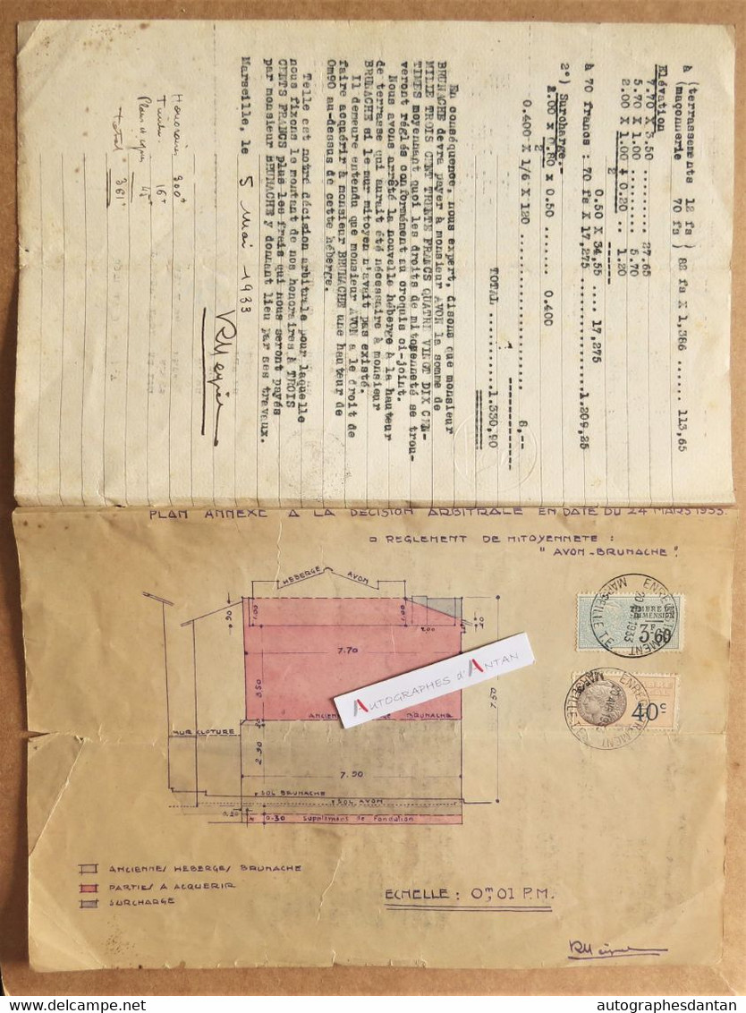 Document 1933 - Marseille - Brunache Avon Negrel - Plan Avec Timbres De Dimension - Cf 2 Photos - Vieux Papier - Other Plans