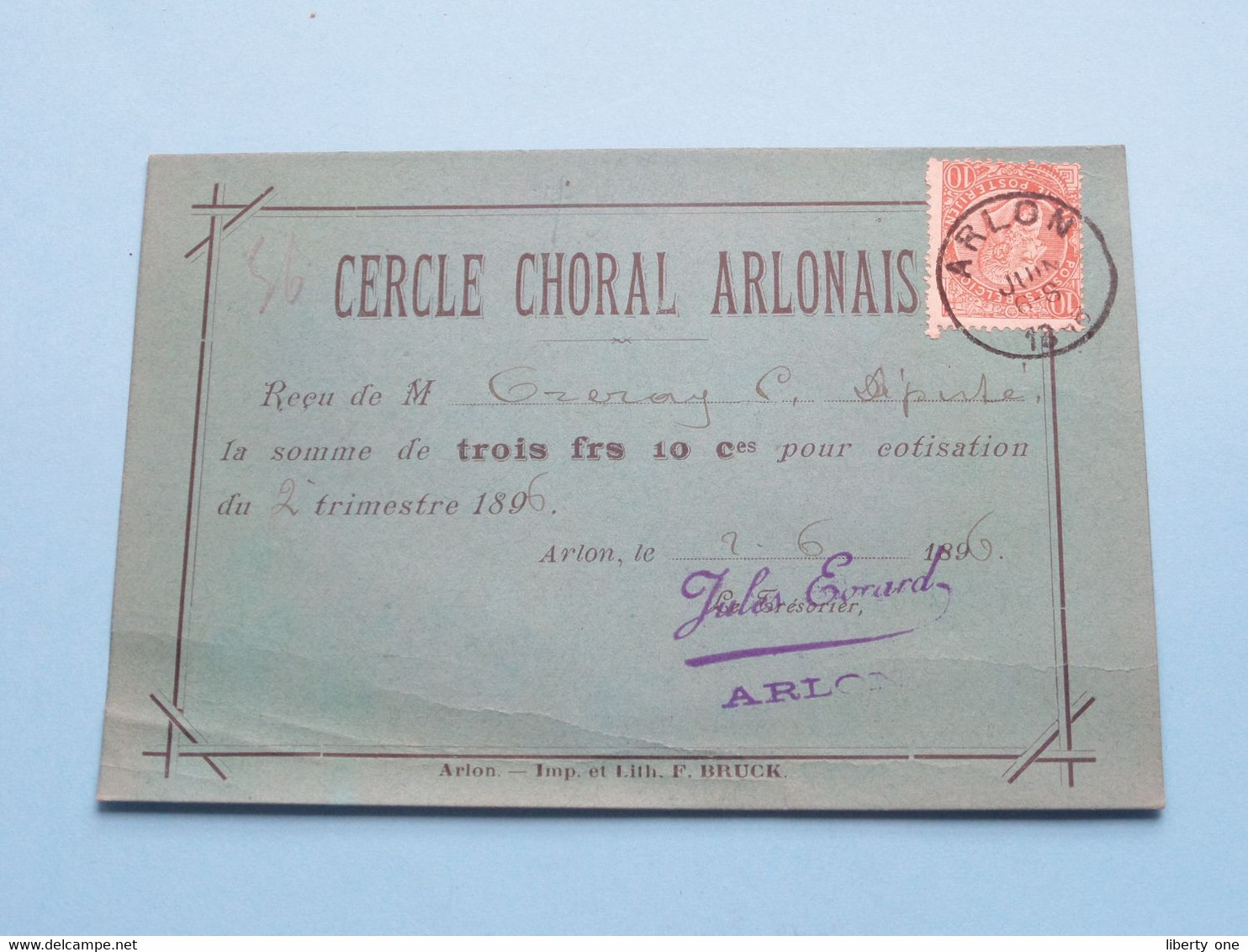 CERCLE CHORAL ARLONAIS ( 2e Semestre 1896 > Membre Effectif Mr.......voir Photo Pour Détail Svp ) ! - Autres & Non Classés