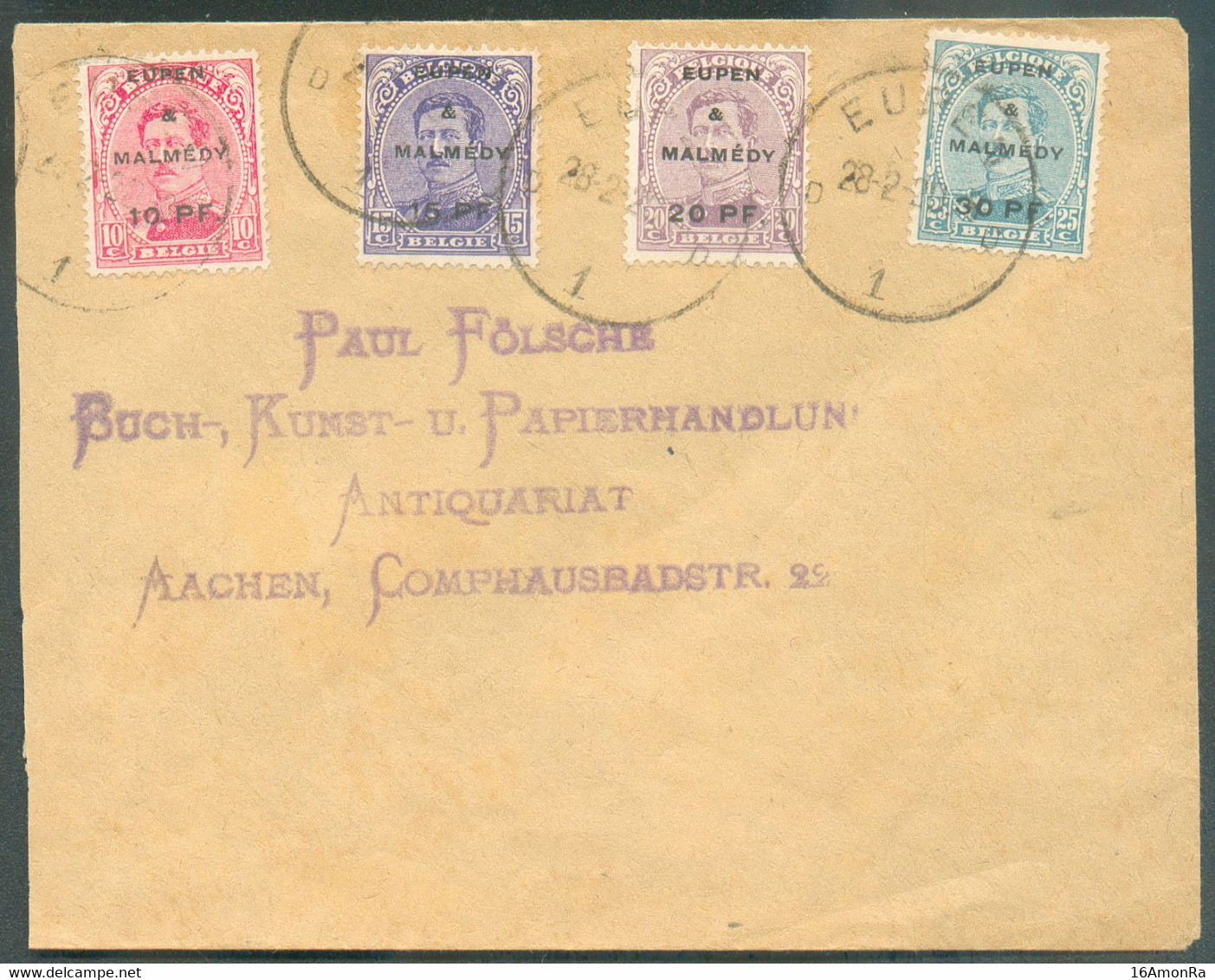 OC N°56/59 Obl. Sc EUPEN 1 sur Enveloppe Du 28-2-1920 Vers Aachen. - TB - 18344 - OC55/105 Eupen & Malmédy