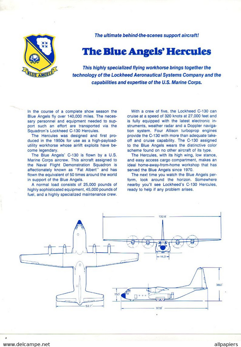 Blue Angels 1989 - The Blue Angels'Hercules - Format : 30.5x22.5 Cm Soit 46 Pages Couleurs Avec Photographies - Amerikaans Leger