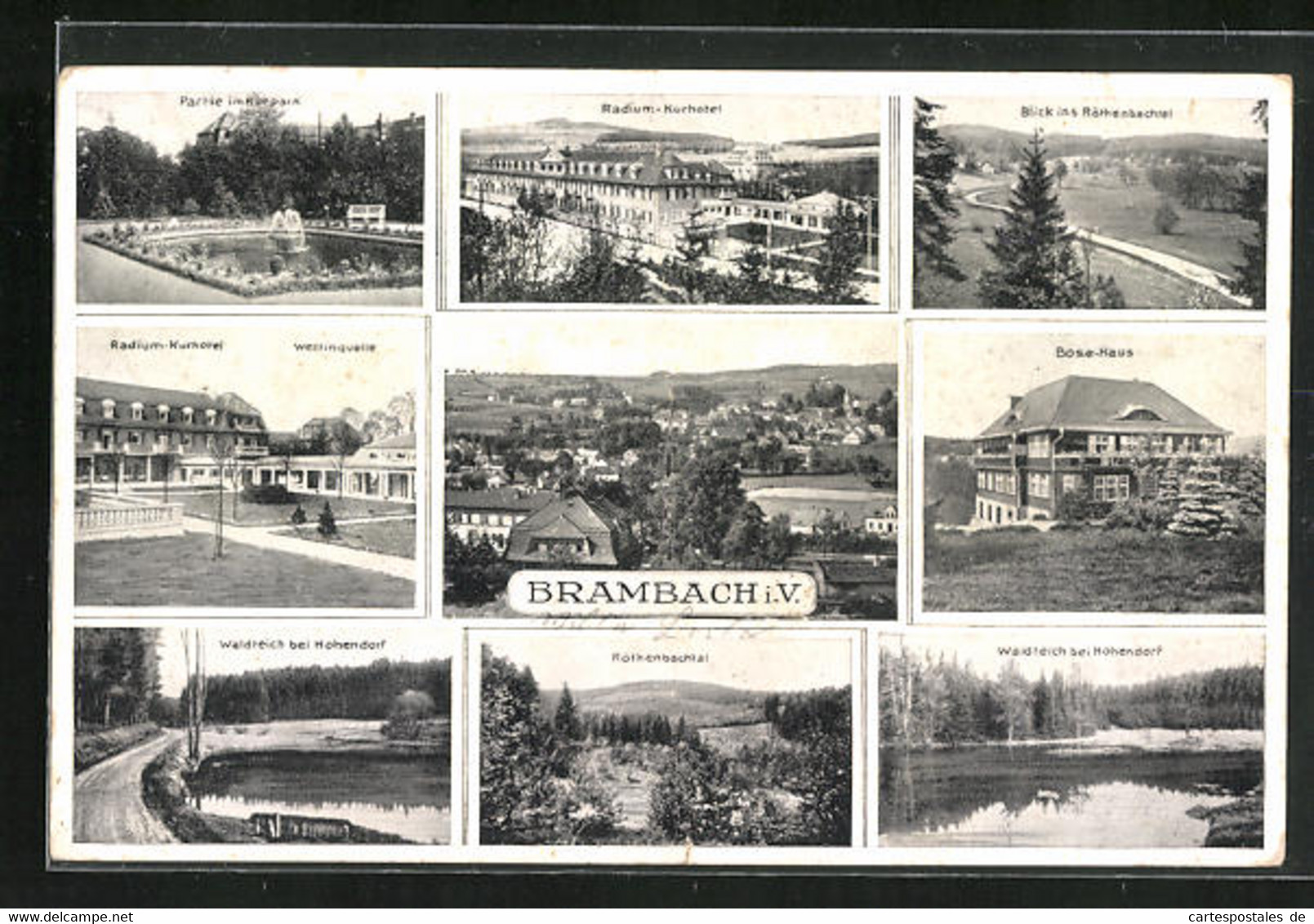 AK Brambach I. V., Kurpark, Radium-Kurhotel, Bose-Haus, Röthenbachtal, Waldteich Bei Hohendorf - Bad Brambach