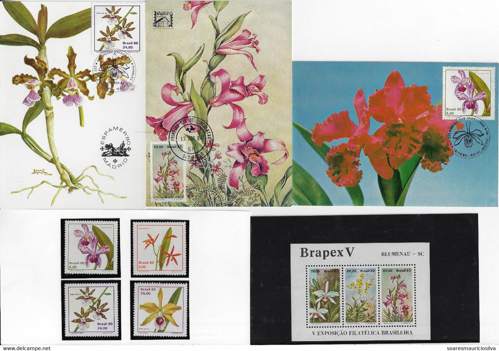 Brazil 1980 / 1982 Stamp C-1162/1165 Souvenir Sheet 51 And 3 Postal Maximums Brazilian Orchids Flower - Maximumkarten