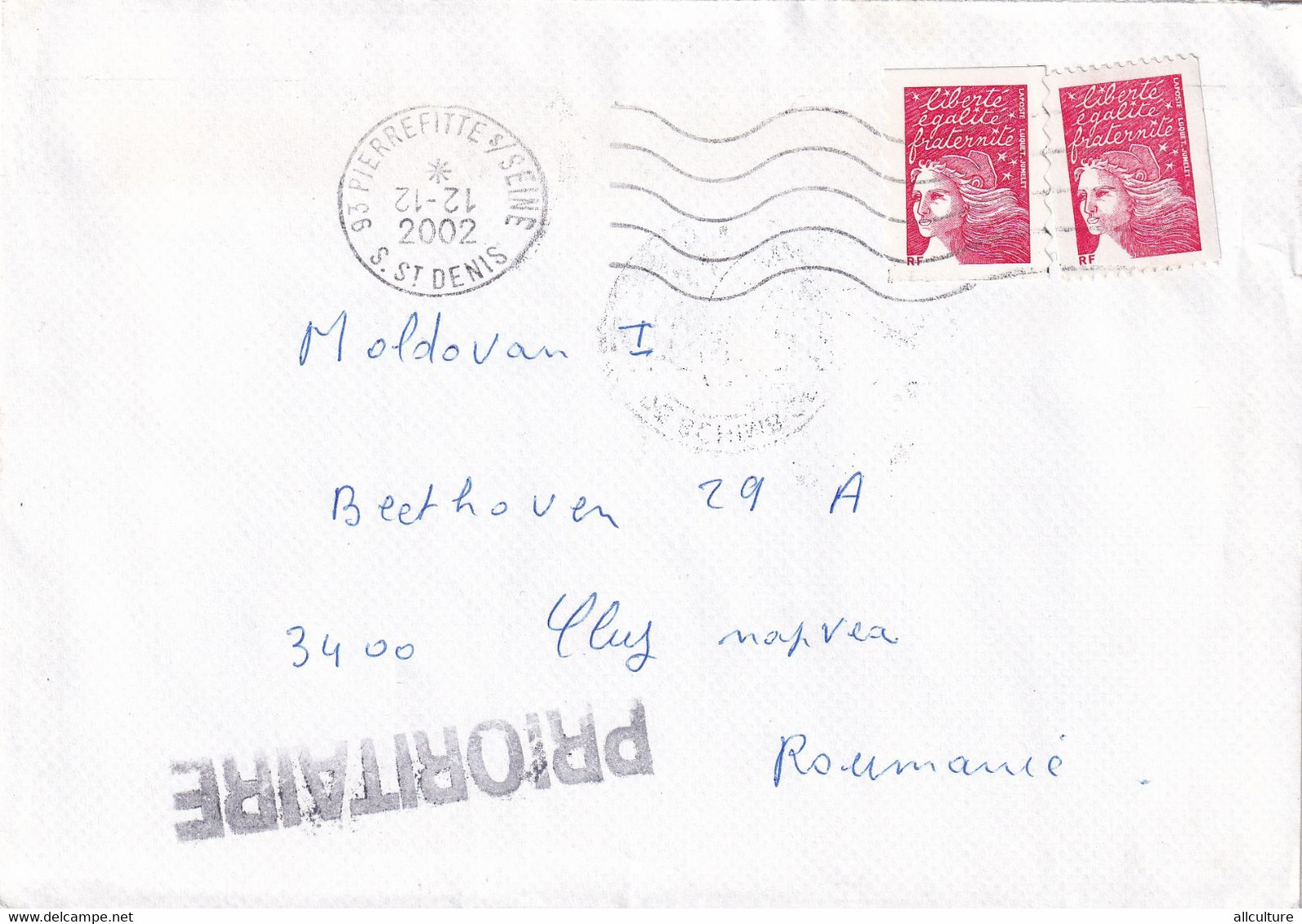 A9409- LETTER FROM PIERREFITTE SEINE REPUBLIK FRANCAISE 2002 PRIORITY USED STAMPS ON COVER SENT TO ORADEA ROMANIA - Lettres & Documents