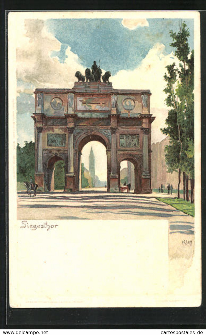 Künstler-AK Heinrich Kley: München, Blick Auf Das Siegestor - Kley