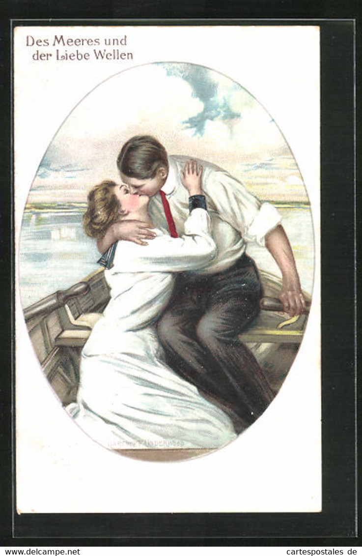 Künstler-AK Clarence F. Underwood: Des Meeres Und Der Liebe Wellen, Liebespaar Küsst Sich Innig In Einem Ruderboot - Underwood, Clarence F.