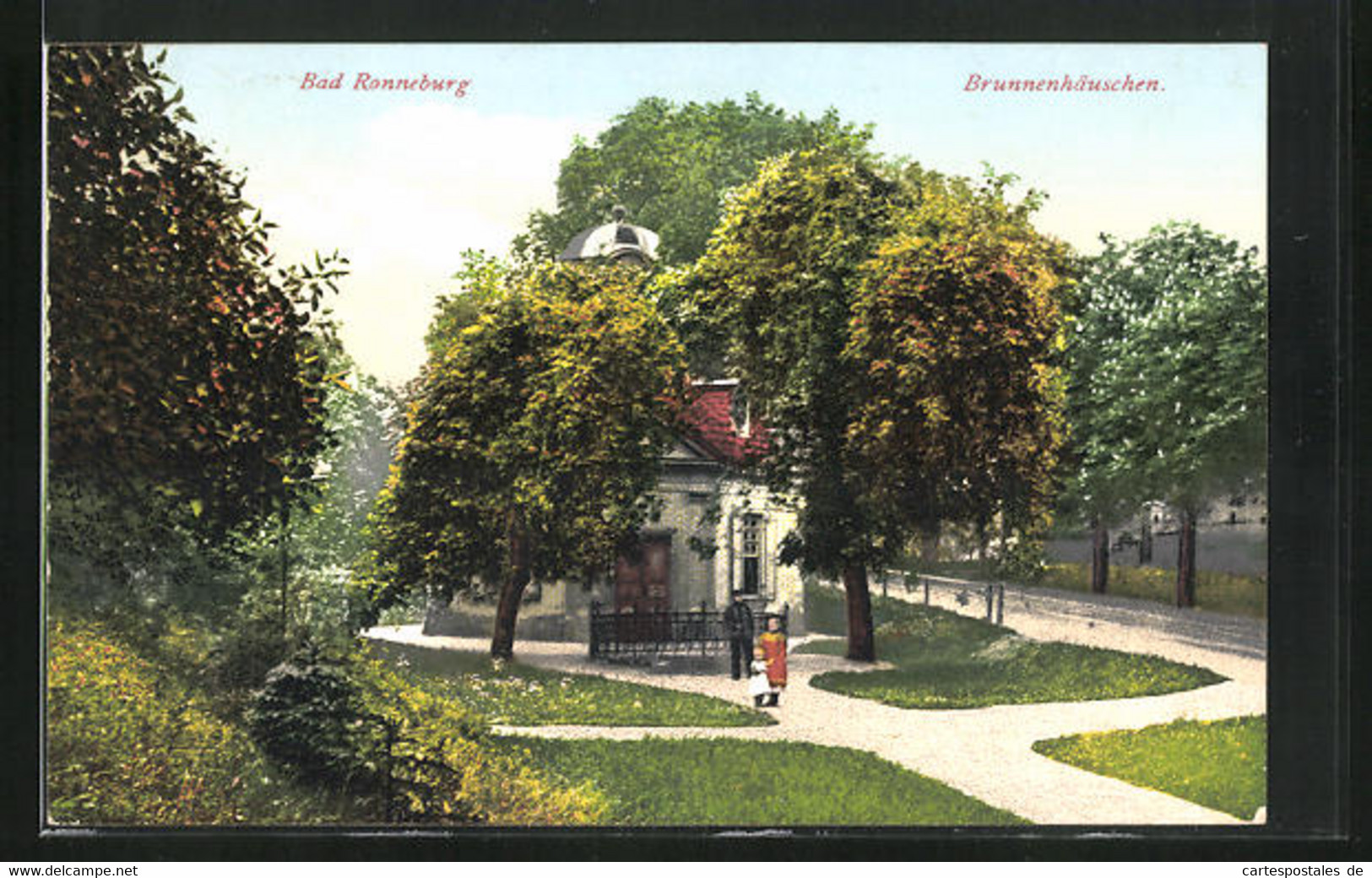 AK Bad Ronneburg, Brunnenhäuschen Mit Mann & Kindern - Ronneburg