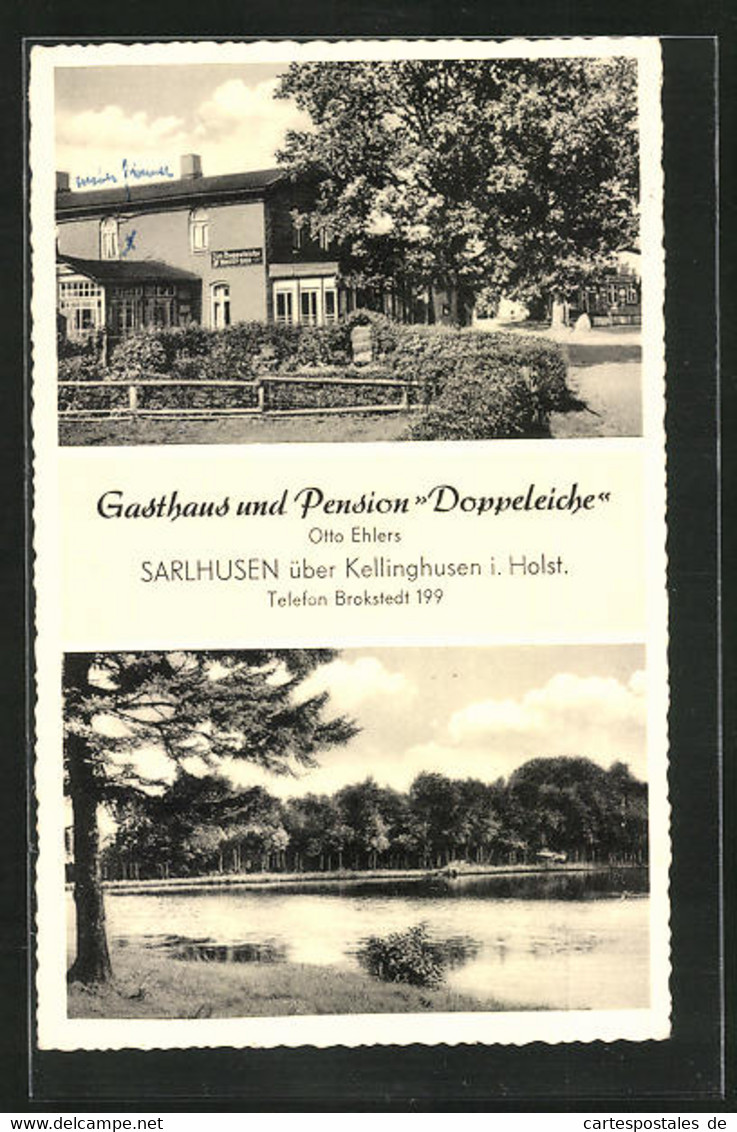 AK Sarlhusen über Kellinghusen I. Holst., Gasthaus Und Pension Doppeleiche, Uferpartie - Kellinghusen