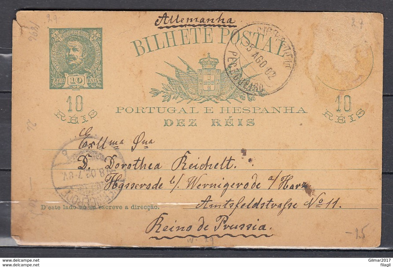 Bilhete Postal Van Pecegueiro Naar Wernigerode - Briefe U. Dokumente