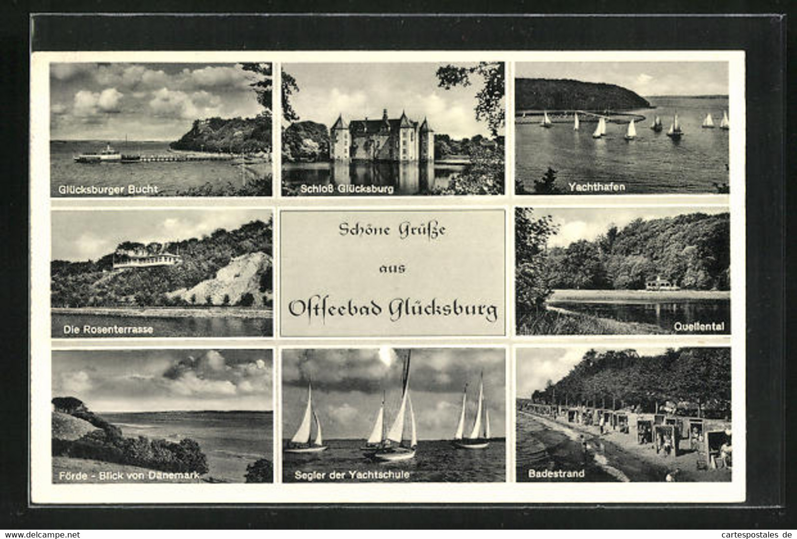 AK Glücksburg, Schloss, Yachthafen, Badestrand - Glücksburg