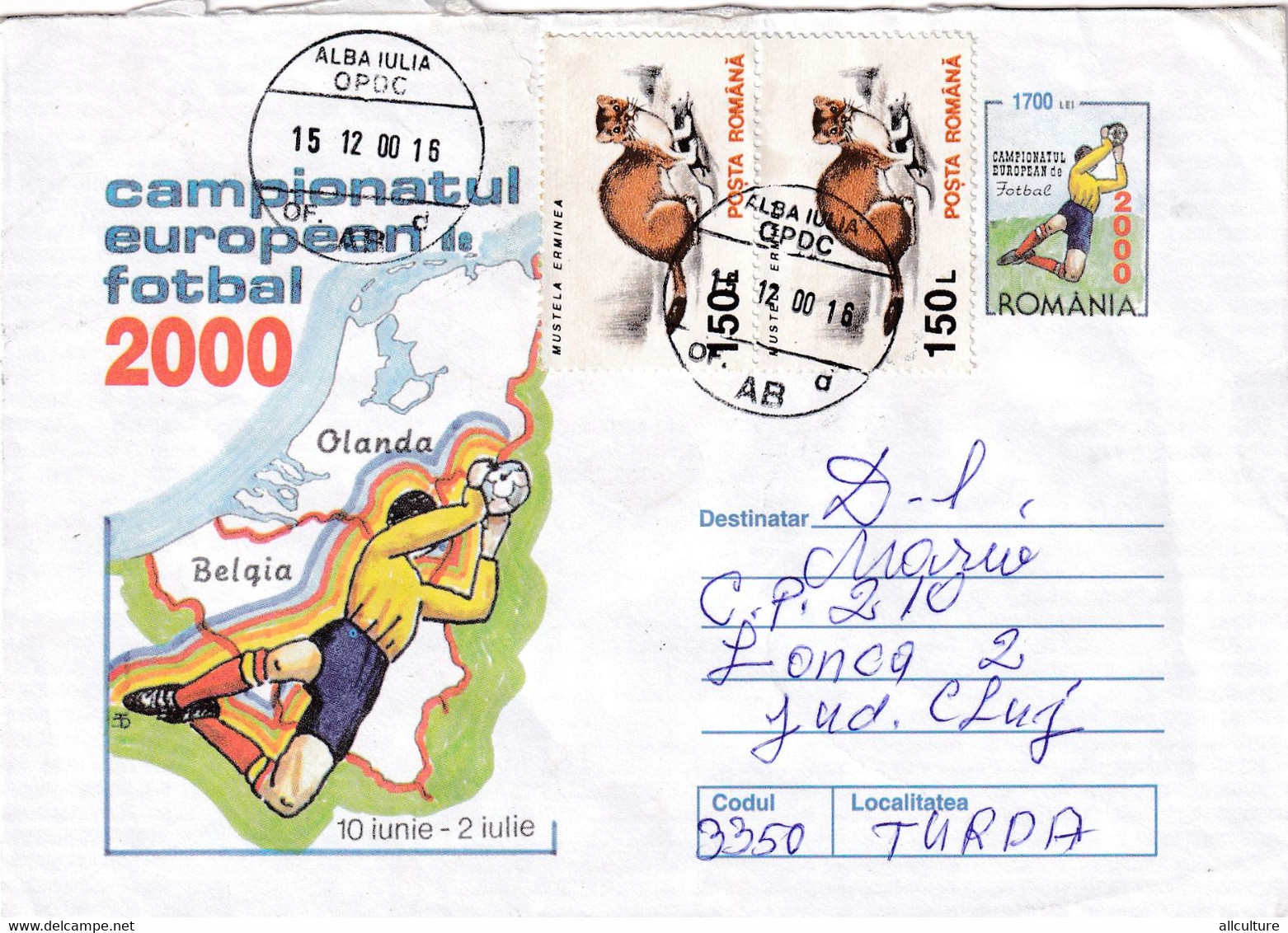 A9729- UEFA CHAMPIONSHIP EURO 2000, THE NETHERLANDS-BELGIUM MATCH, FOOTBALL CHAMPIONSHIP, ROMANIA COVER STATIONERY - Europees Kampioenschap (UEFA)