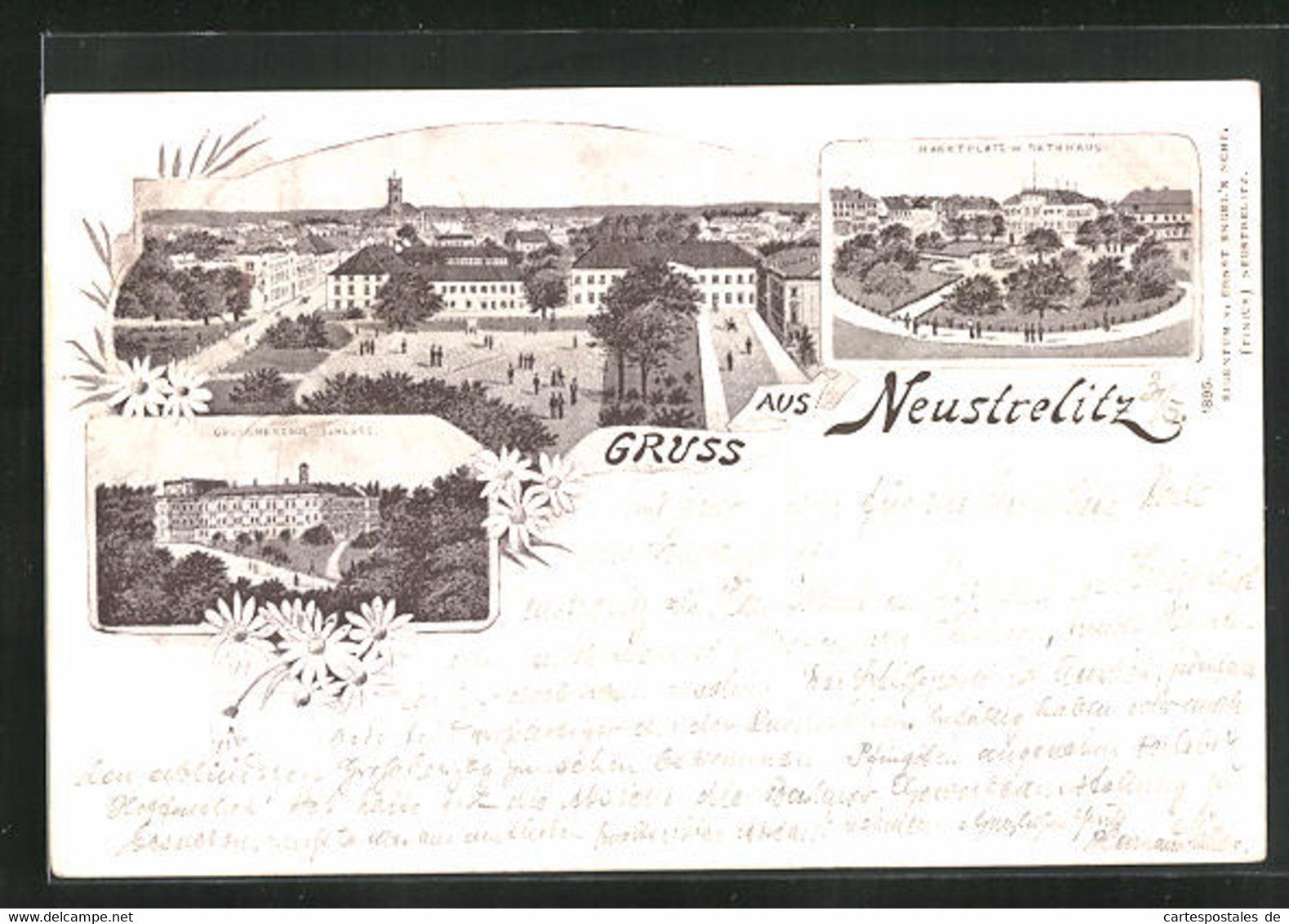 Lithographie Neustrelitz, Ortsansicht, Marktplatz Mit Rathaus - Neustrelitz