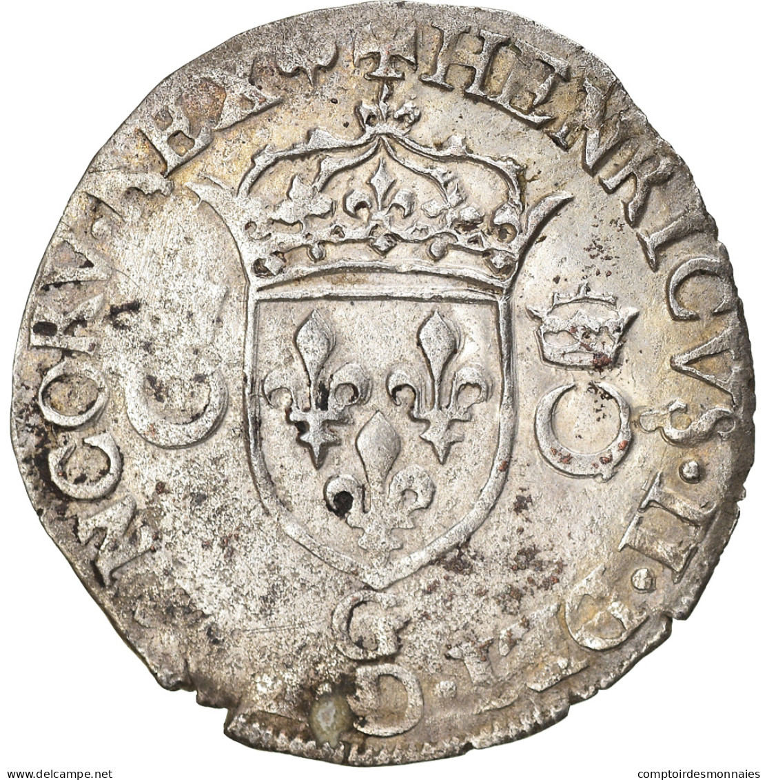 Monnaie, France, Henri II, Douzain Aux Croissants, 1557, Poitiers, TTB, Billon - 1547-1559 Henry II