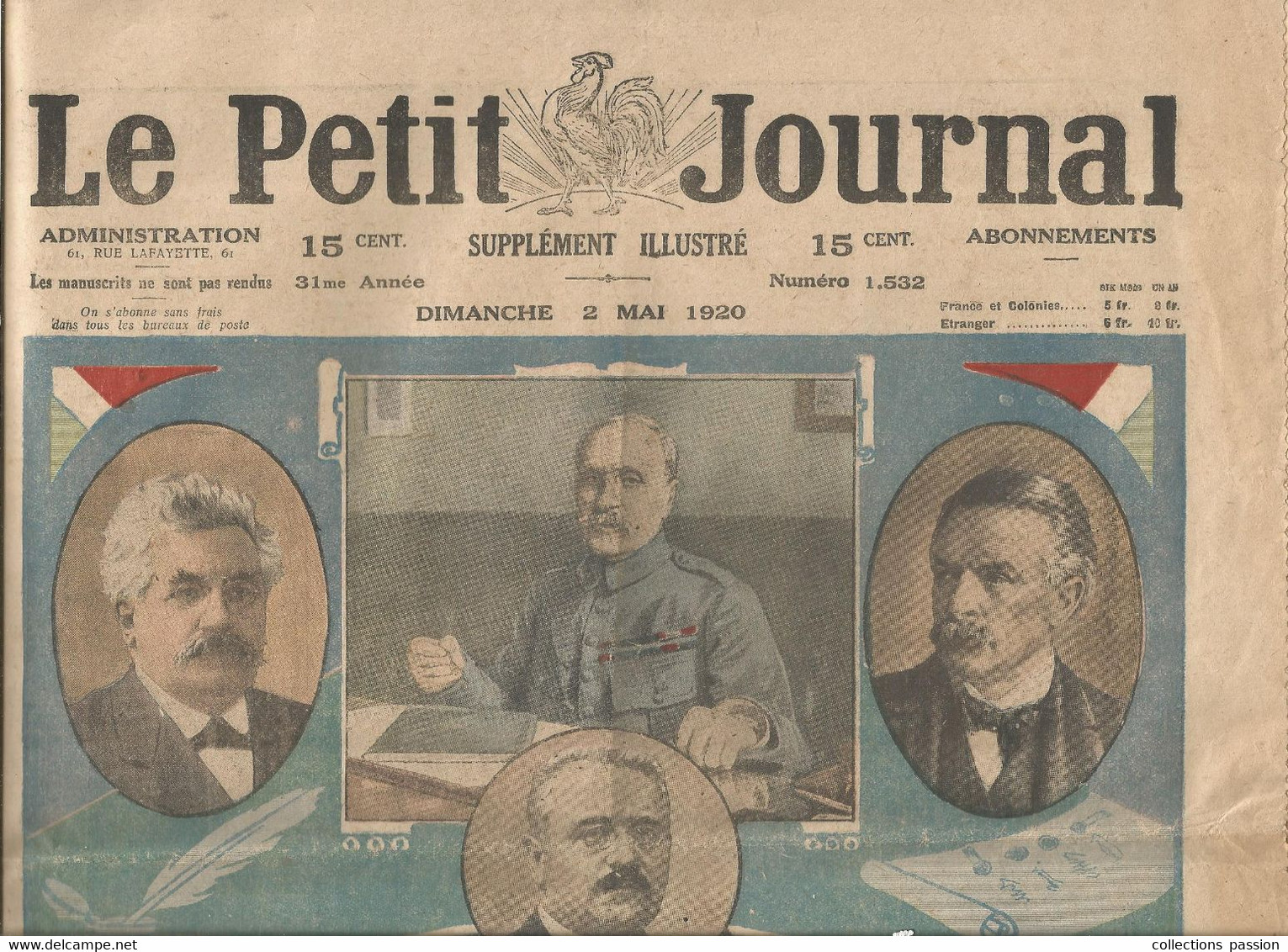 JCR , LE PETIT JOURNAL ,2 Mai 1920, N° 1.532, 8 Pages , 2 Scans , Frais Fr 1.95 E - Le Petit Journal