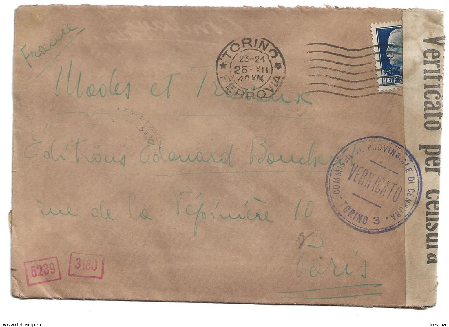 Enveloppe Italie Cachet Torino Verificato Censura Obercommandoder Wehrmacht 1940 - Altri & Non Classificati