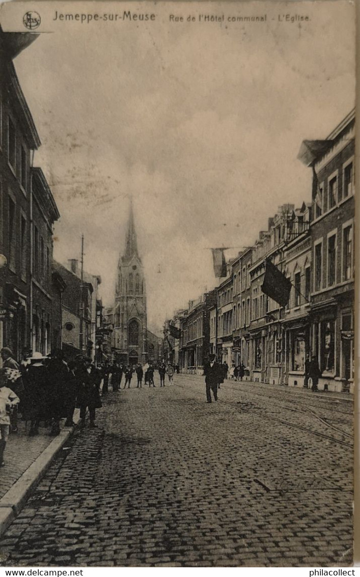 Jemeppe Sur Meuse (Seraing) Rue De L'Hotel Communal - Eglise (Vue Diff. - Animee) 1922? Tres Rare - Other & Unclassified