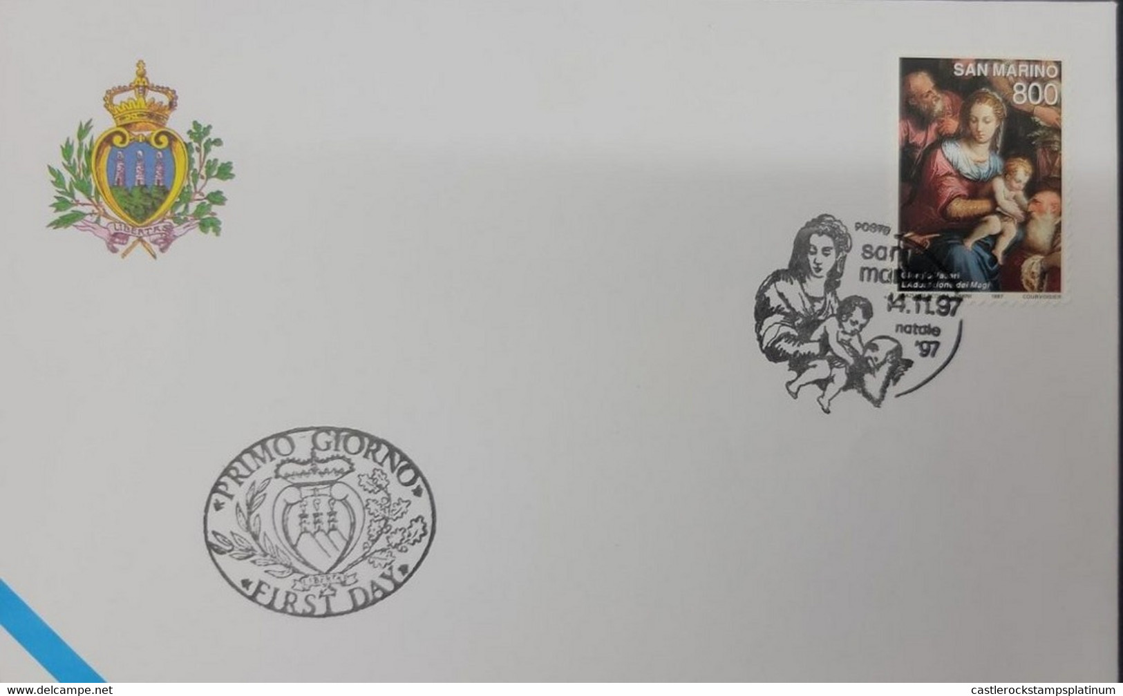 A) 1997, SAN MARINO, CHRISTMAS, FDC, WORSHIP OF THE MAGICIANS BY VASARI, XF - Briefe U. Dokumente