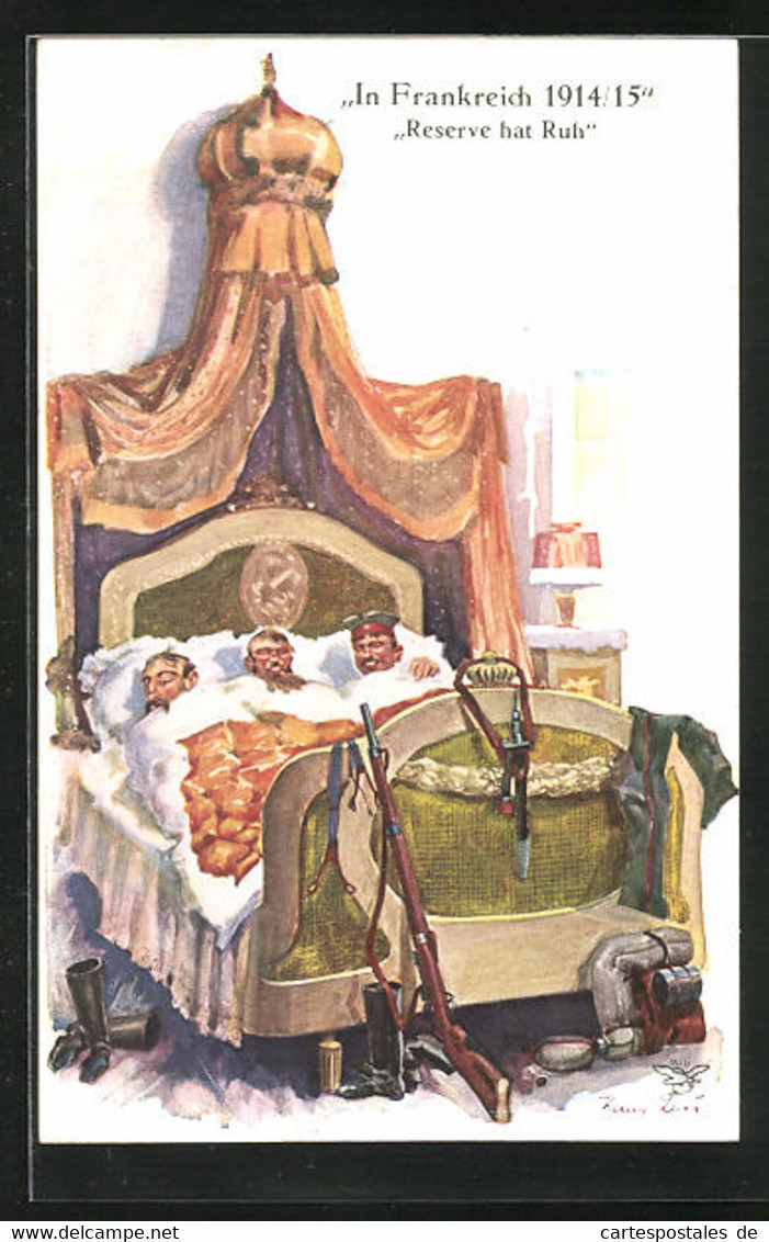 Künstler-AK Hans Leu: In Frankreich 1914 /15, Reserve Hat Ruh, Soldaten Liegen Im Bett - Leu, Hans