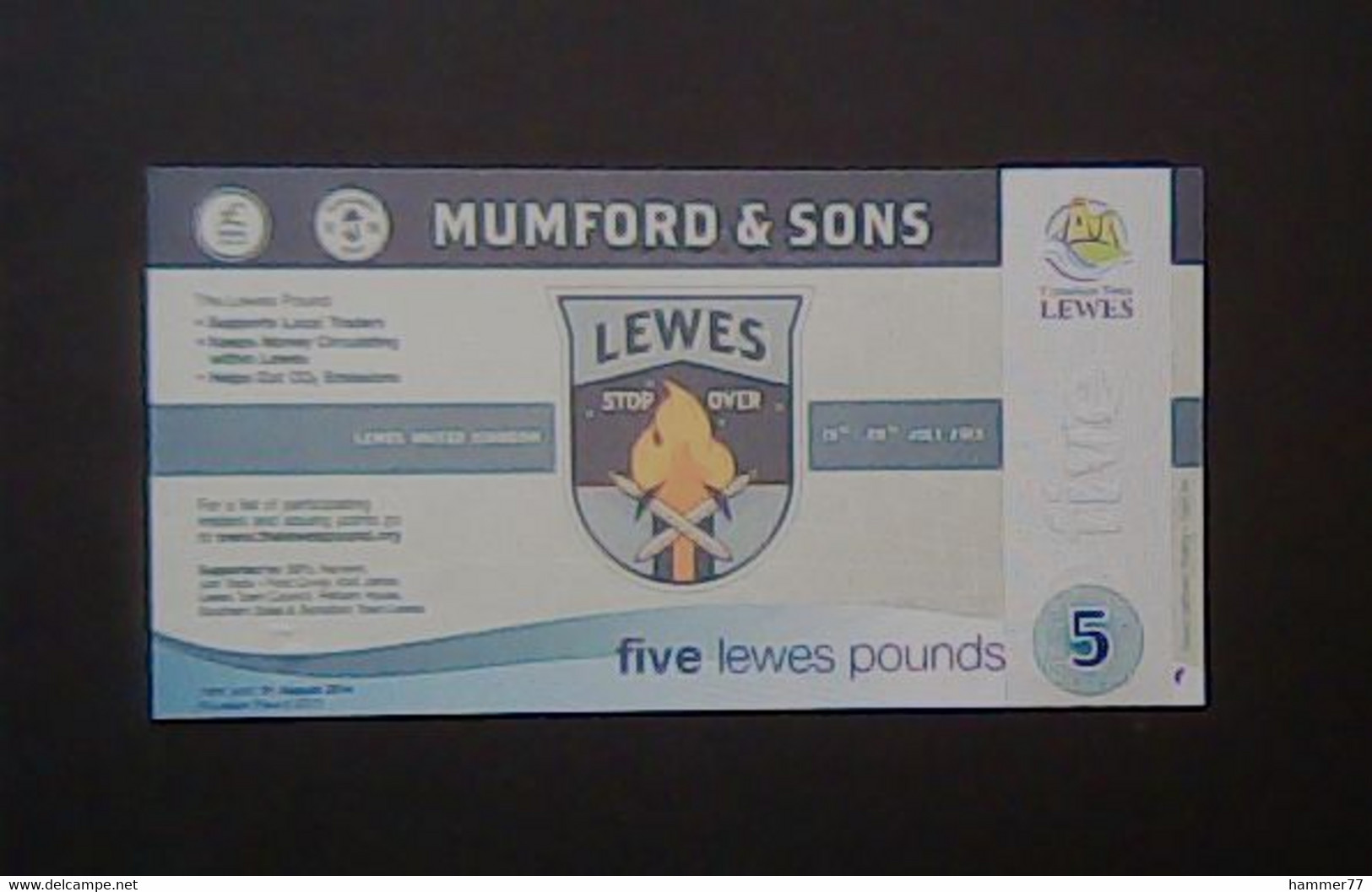United Kingdom England 2013: Lewes £5 Mumford & Sons Edition Unc - 5 Pounds
