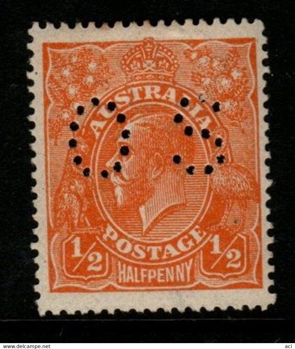 Australia SG O66  1923 King George V Perforated OS, Half Pence Orange Single Wtmk,Mint  Hinged, - Service