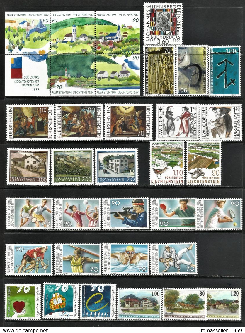 Liechtenstein -1999  Full Year Set -12 Issues.MNH* - Collections