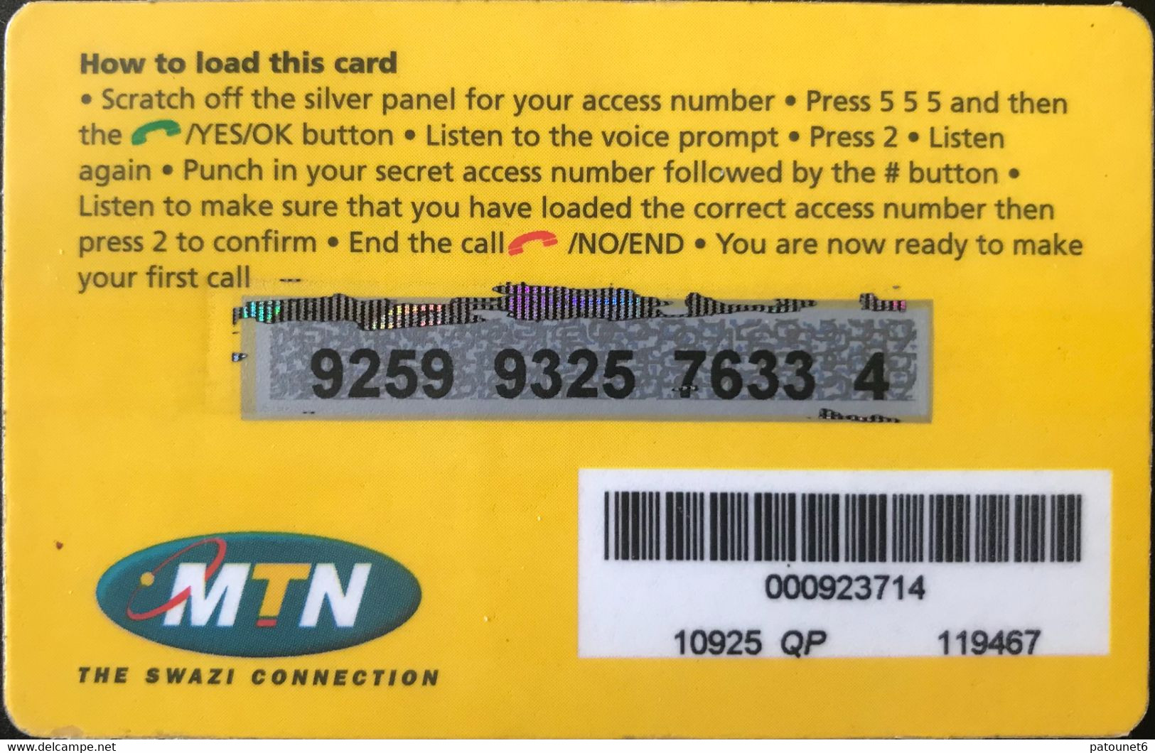 SWAZILAND  -  MTN - Access -  Pay-as-you-go -  E 50 - Swaziland