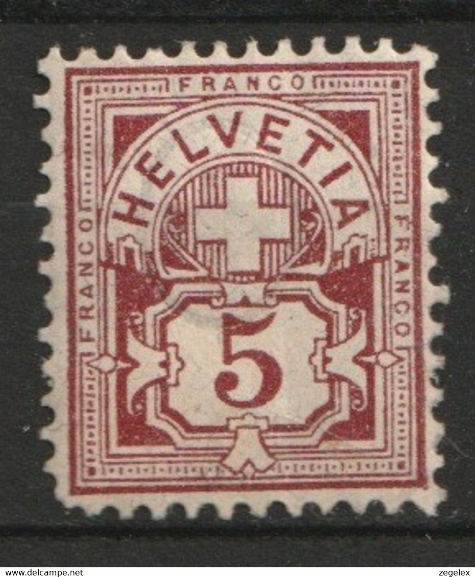Suisse 1882 5 Fr. Fils De Soie Yv. 65 MH*  MiNr. 52 - Nuovi