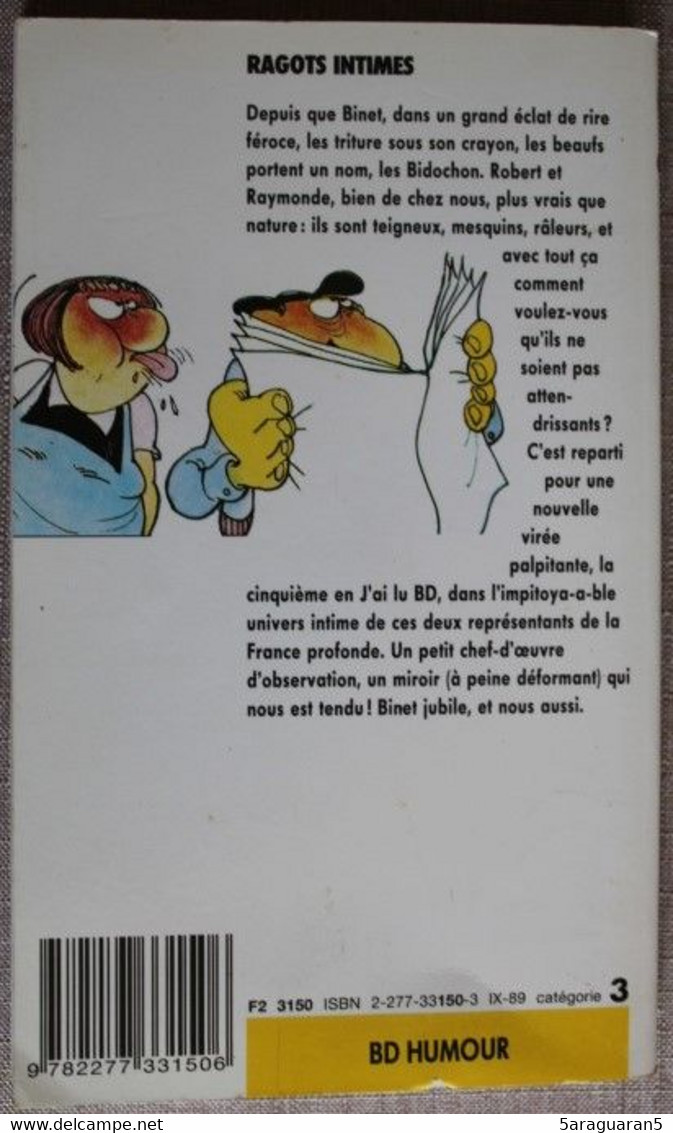 BD LES BIDOCHON - 5 - Ragots Intimes - Livre De Poche J'ai Lu 1989 - Bidochon, Les
