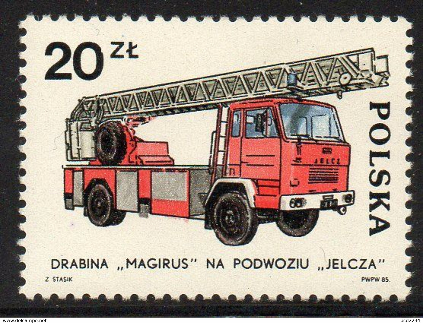 POLAND 1985 DEVELOPMENT OF FIRE FIGHTING SERVICE ENGINES TRUCKS VEHICLES 'O' ERROR 2817 B3 Steam Motors Firemen - Plaatfouten & Curiosa