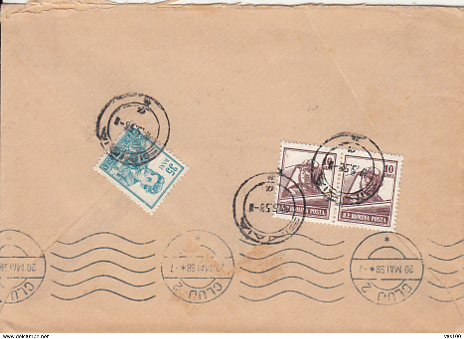 STUDENT, PILOT STAMPS, WAVY LINES CANCELLATIONS ON COVER, 1958, ROMANIA - Covers & Documents