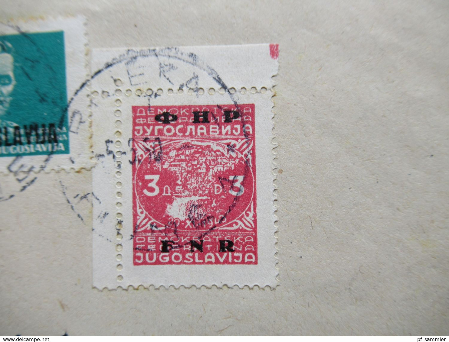 Jugoslawien 1950 Freimarken Mit Aufdruck FNR Nr. 603 Eckrandstück Nach Poppenweiler Kr. Ludwigsburg Gesendet - Brieven En Documenten