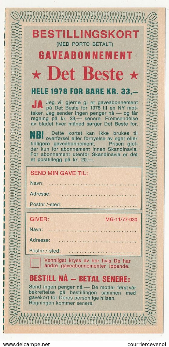 NORVEGE - Entier Publicitaire (Imprimé) Oslo 1983 - Abonnement "Det Beste" - Voir Le Scan - Entiers Postaux