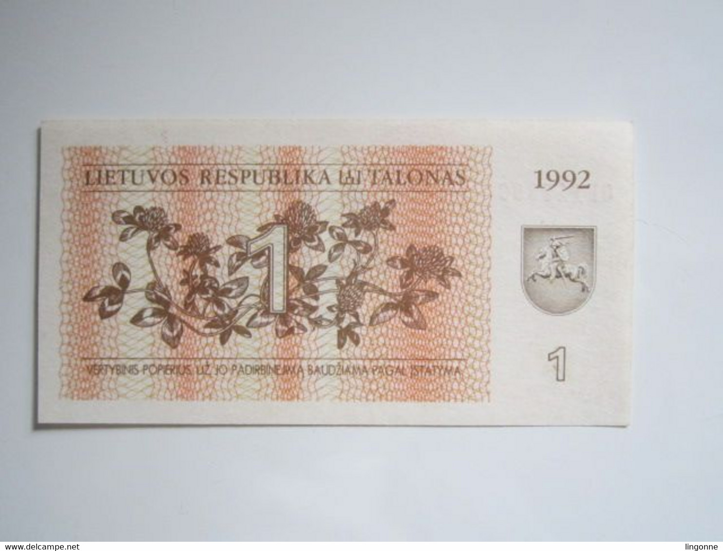 1992 BILLET LITUANIE 1 TALONAS - Lituania