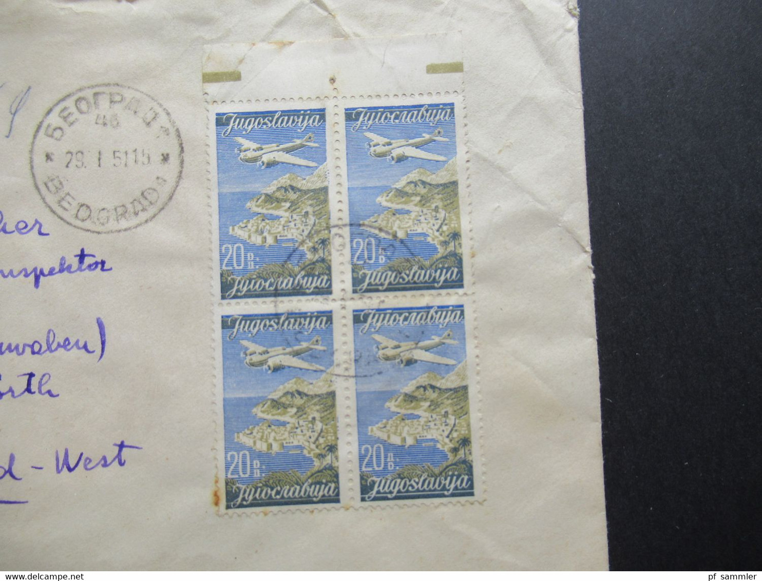 Jugoslawien 1947 / 51 Flugpostmarke Nr. 520 (4) MeF Einschreiben Beograd 1 Nach Otting Mit Rotem Dreieck Zensurstempel - Covers & Documents