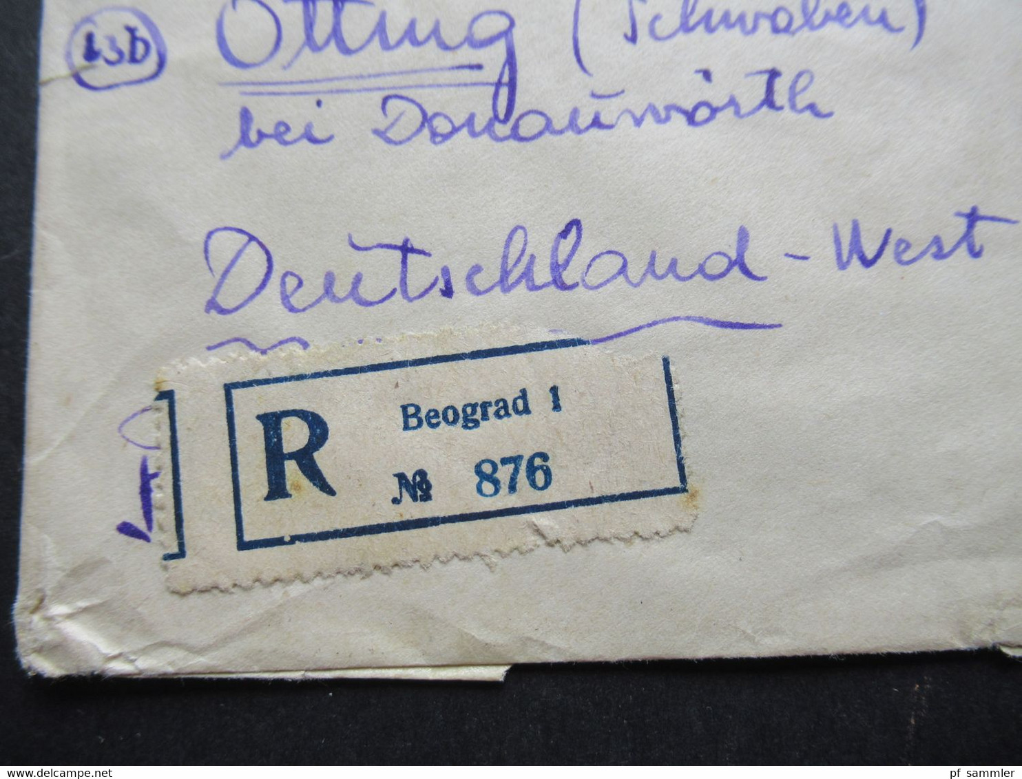 Jugoslawien 1947 / 51 Flugpostmarke Nr. 520 (4) MeF Einschreiben Beograd 1 Nach Otting Mit Rotem Dreieck Zensurstempel - Storia Postale