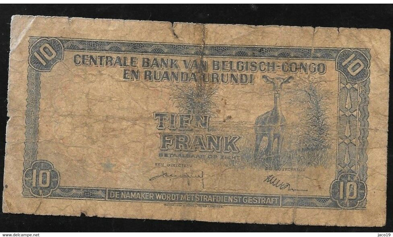 10 Francs -congo-belge Type "1955" 01-08-58 - Banque Du Congo Belge