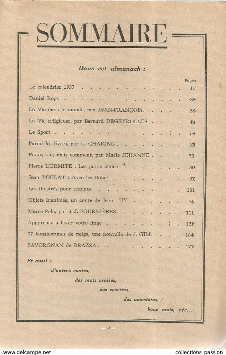 JC, Almanach 1957 ,Courrier Français , 256 Pages, Frais Fr 4.95 E - Autres & Non Classés