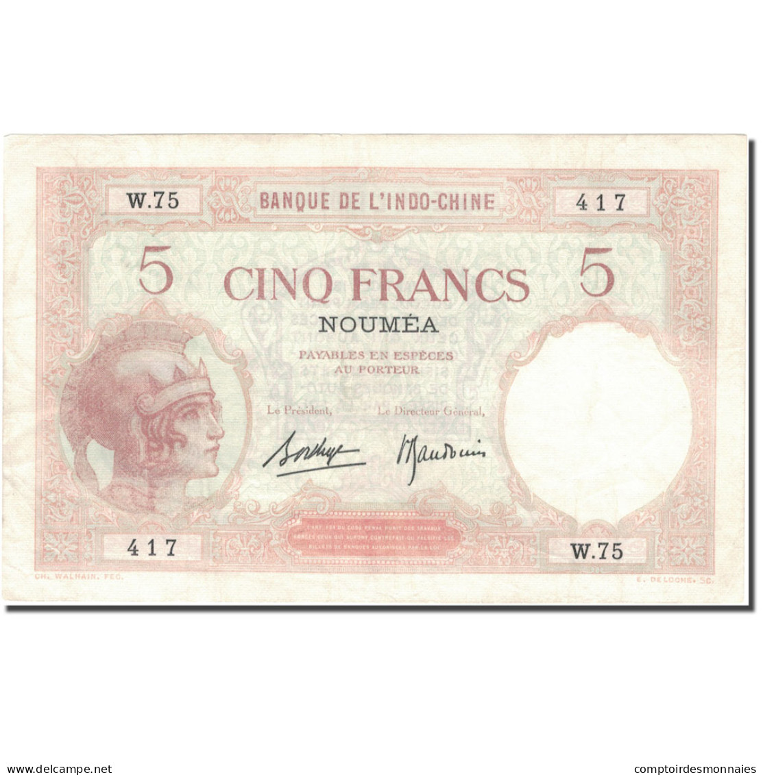 Billet, Nouvelle-Calédonie, 5 Francs, 1926, Undated (1926), KM:36b, SUP - Nouvelle-Calédonie 1873-1985