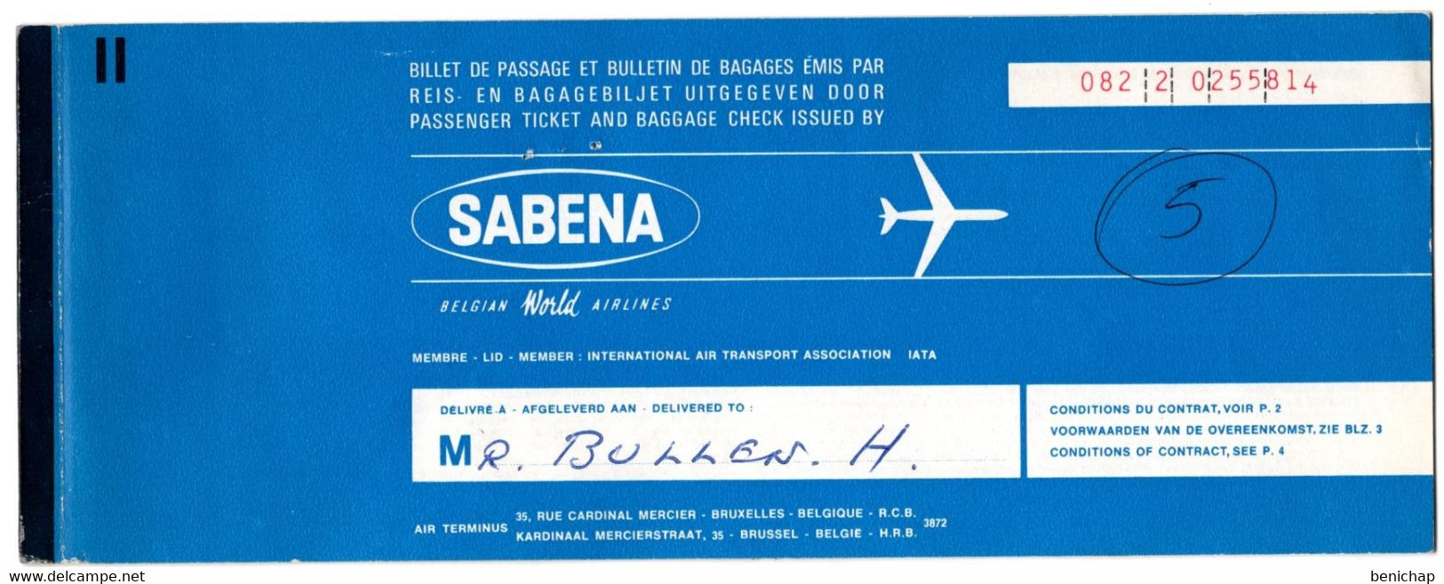 SABENA - Belgian World Airlines - Brussels - London - Brussels - 23 Mars 1970 + 2 Labels Sabena Valises. - Europa