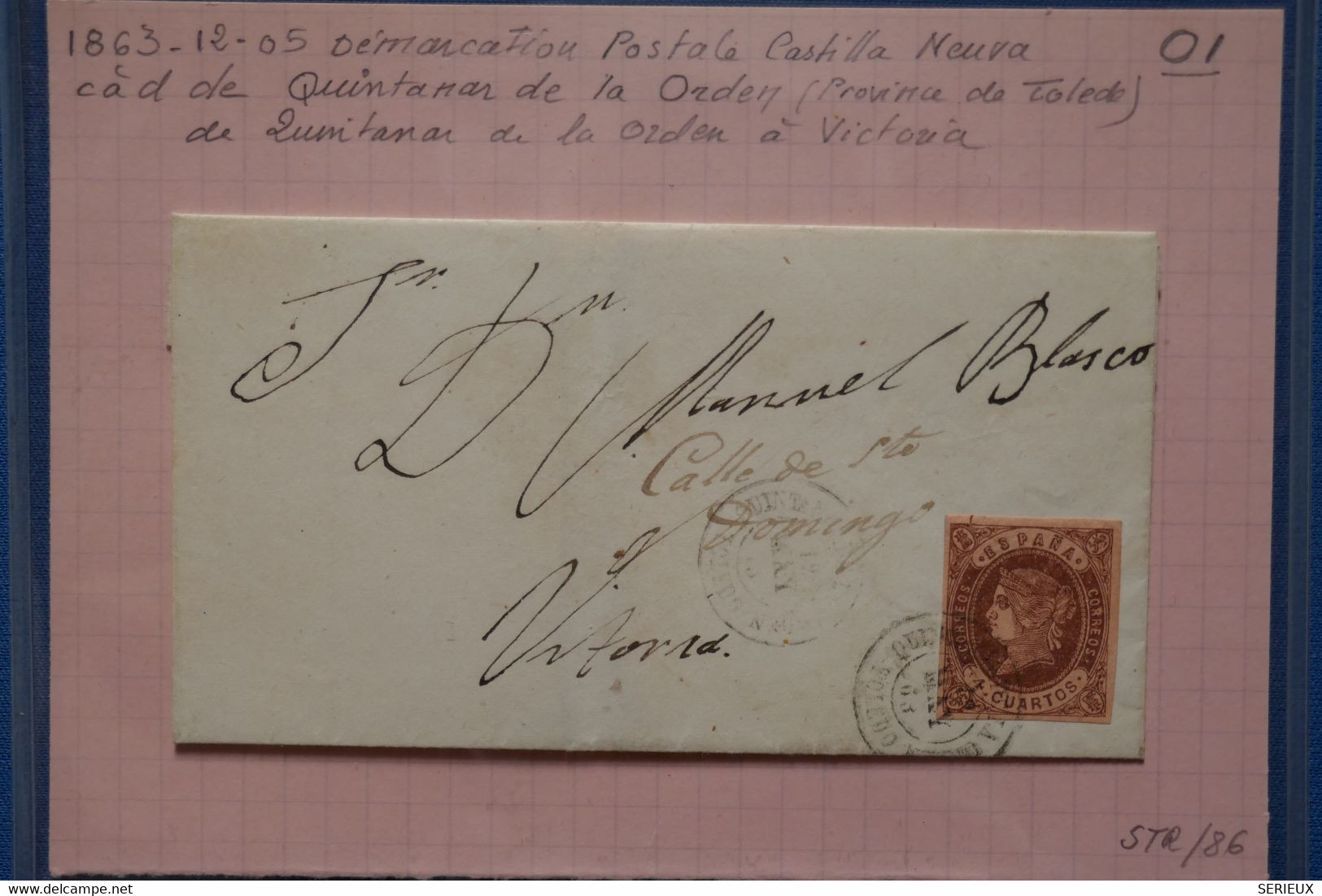 V23 ESPAGNE BELLE LETTRE 1862 CASTILLA NUEVA  QUINTANAR  DE LA ORDEN  ORTIGOSA+   AFFRANCH. PLAISANT - Storia Postale