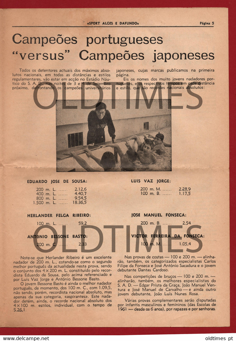 PORTUGAL - SPORT ALGES E DAFUNDO - BOLETIM MENSAL - JAPANESE SWIMMING AND DIVING TEAM - 1961 - Deportes